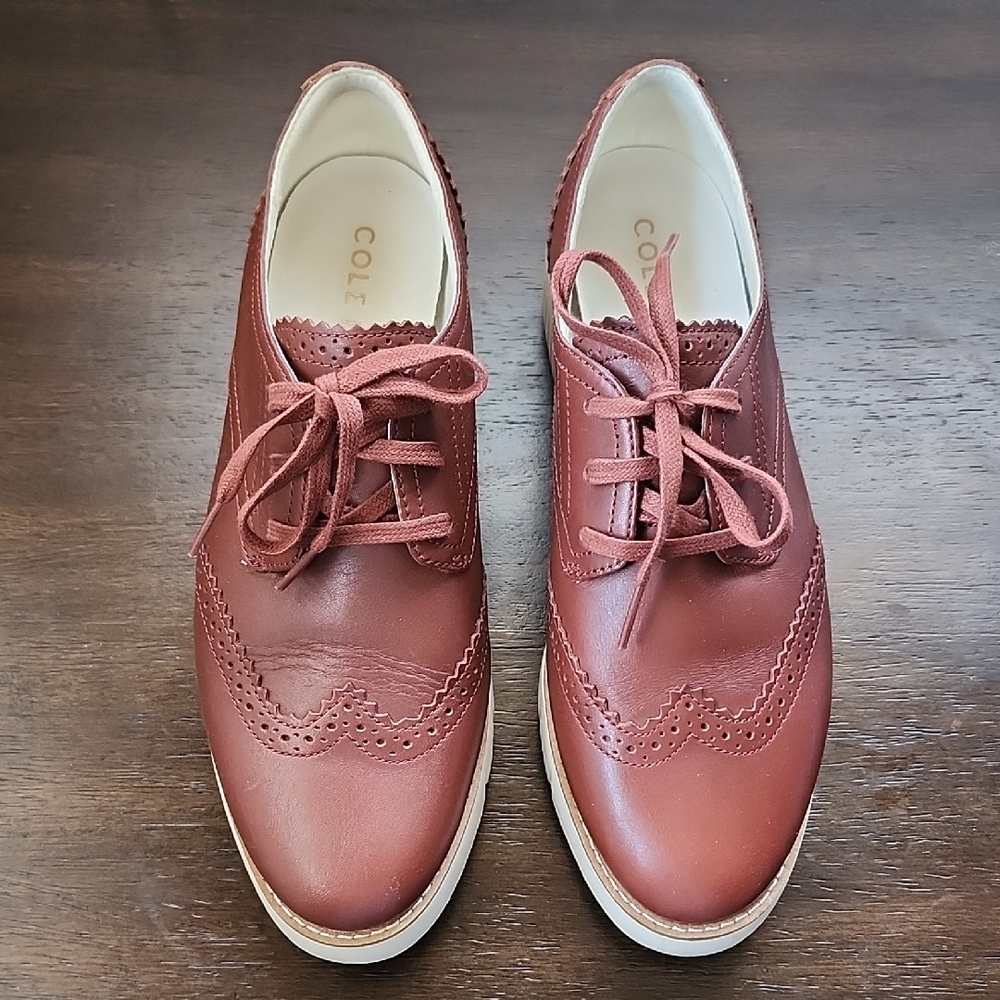 Cole Haan Maroon Wingtip Oxfords with White Sole